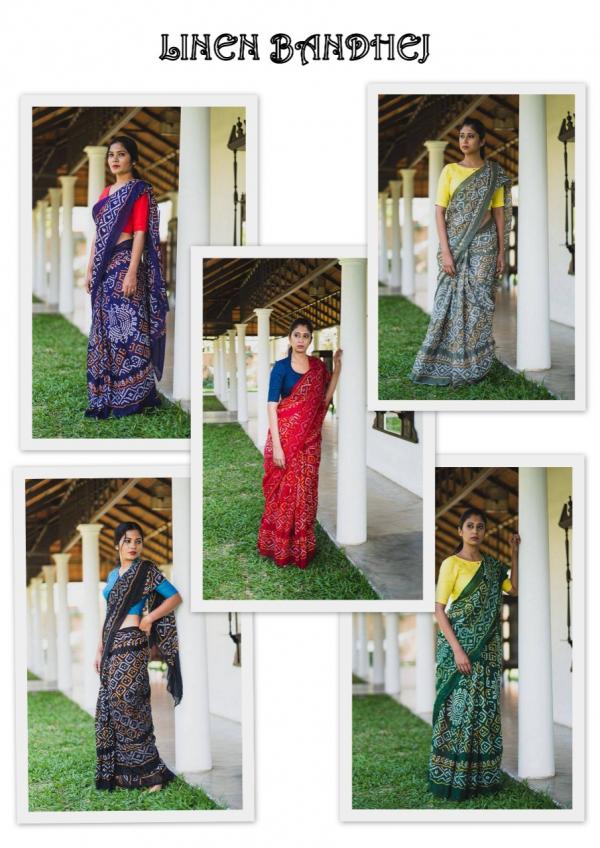 Sc Linen Bandhej Print Linen Designer Saree Collection 